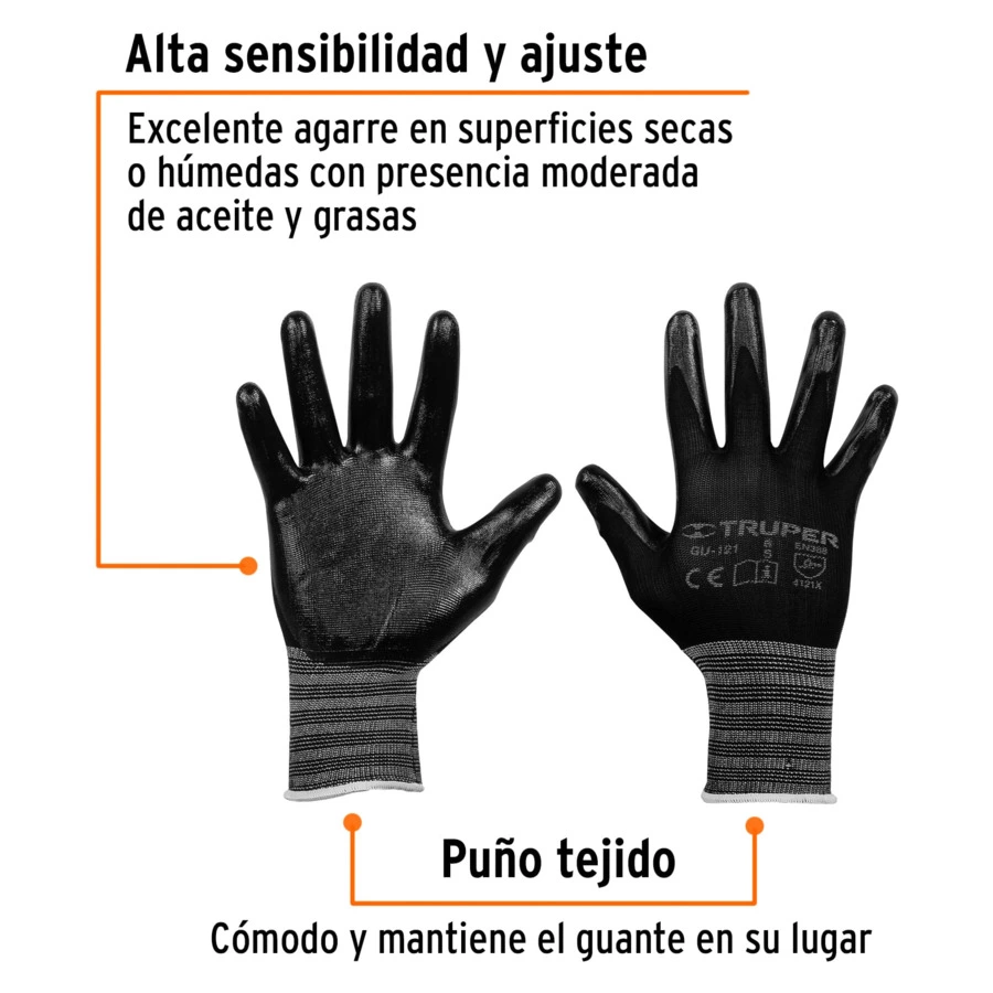 Перчатки защитные нейлоновые с нитриловым покрытием, размер S  Truper 13293