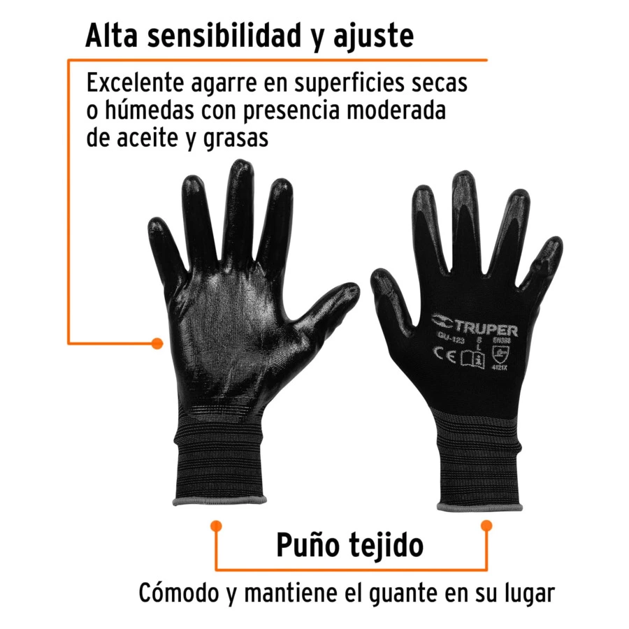Перчатки защитные нейлоновые с нитриловым покрытием, размер L  Truper 13295