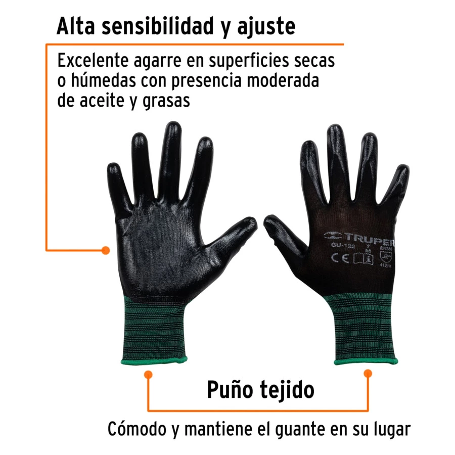Перчатки защитные нейлоновые с нитриловым покрытием, размер M  Truper 13294