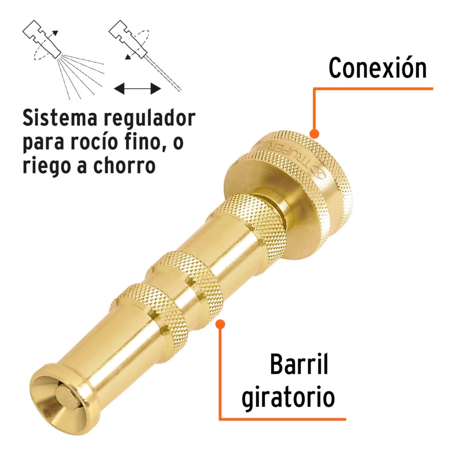 Насадка-распылитель латунный для шланга 3/4" Truper, внутренняя резьба, 100 мм, 13136