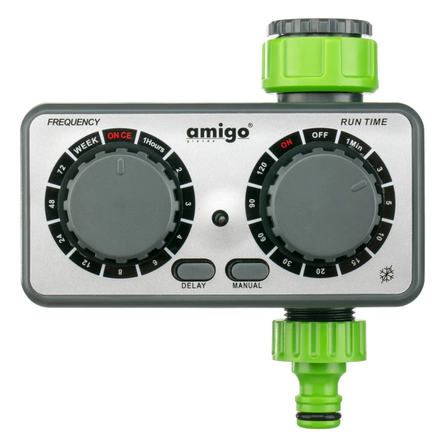 Таймер для полива с датчиком дождя Amigo 3/4"-1", для 2шт АА, пластик, 79932