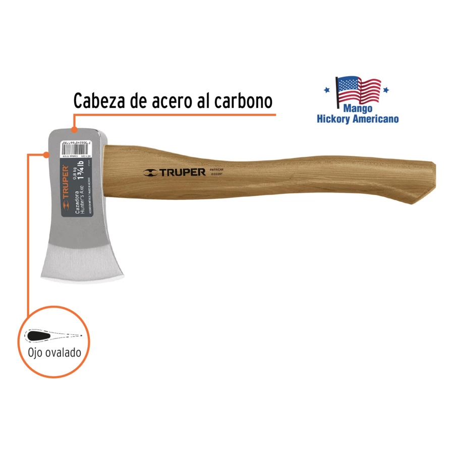 Топор Truper 0,8 кг, ручка американский орех, 39 см, сталь кованая, 11709