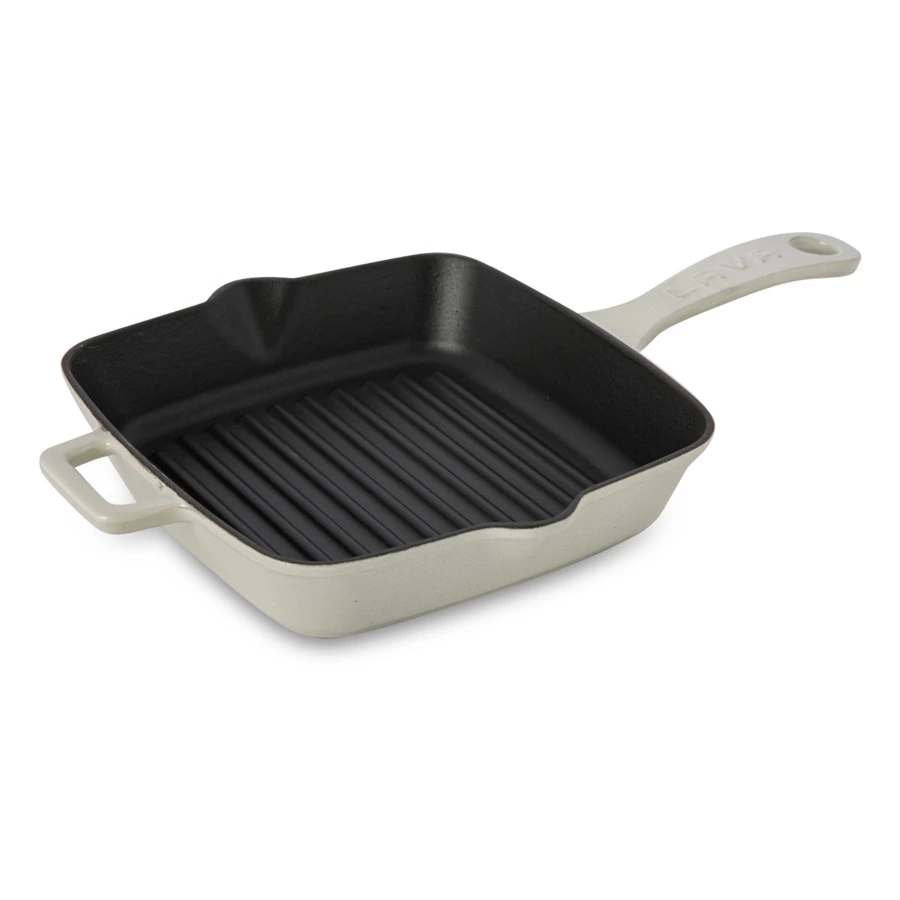 Сковорода-гриль квадратная LAVA 20 см, 1 л, чугун, кремовая