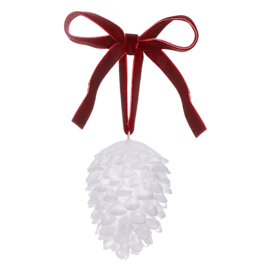 Елочное украшение Shirokov Шишка 8 см, белое, хрустальное тесто, бордовая лента, п/к