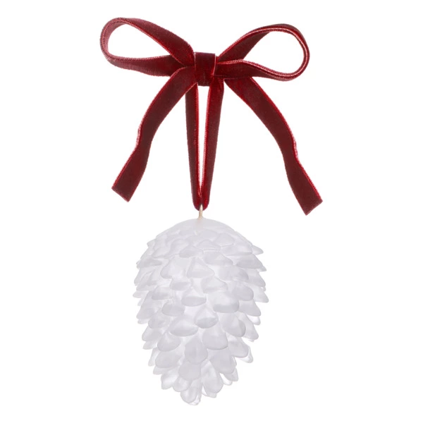 Елочное украшение Shirokov Шишка 8 см, белое, хрустальное тесто, бордовая лента, п/к