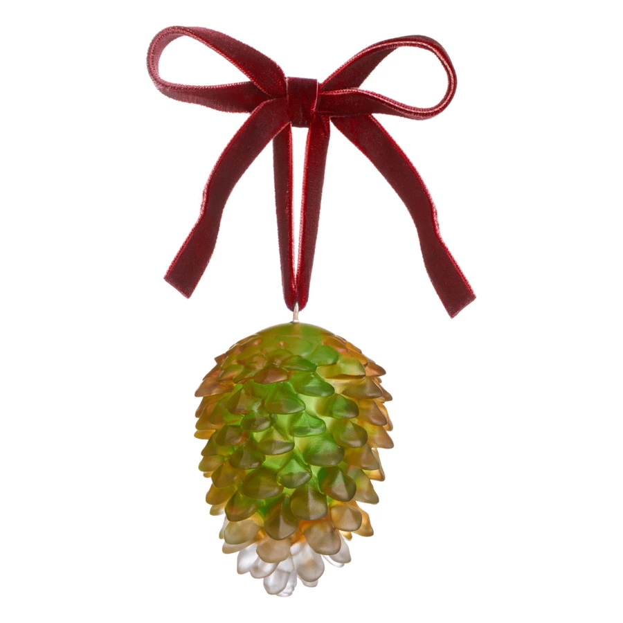 Елочное украшение Shirokov Шишка 8 см, янтарно-зеленое, хрустальное тесто, бордовая лента, п/к