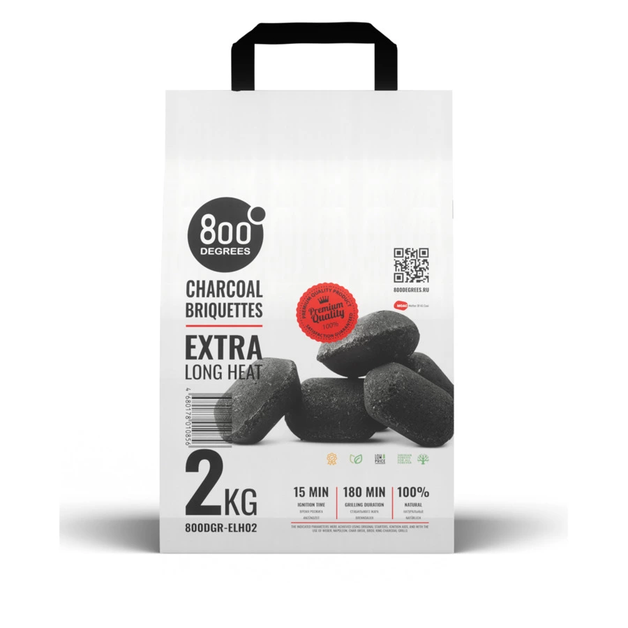 Уголь брикетированный 800 Degrees Долгое Горение 2 кг