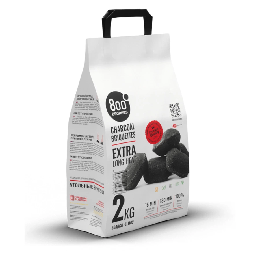 Уголь брикетированный 800 Degrees Долгое Горение 2 кг