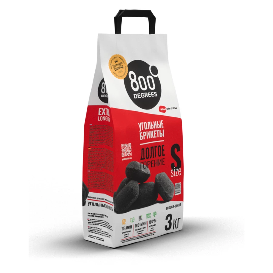 Уголь брикетированный 800 Degrees Долгое Горение 3 кг