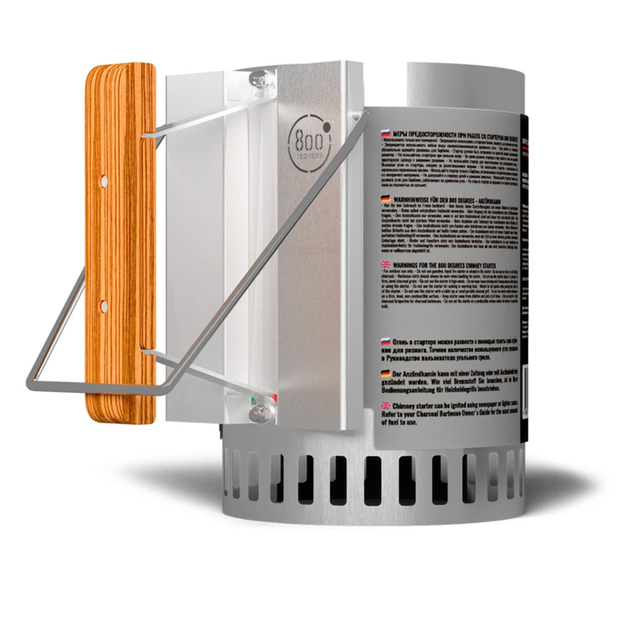 Стартер для розжига угля 800 Degrees Chimney Starter XL на 2,5 кг угля, сталь нержавеющая