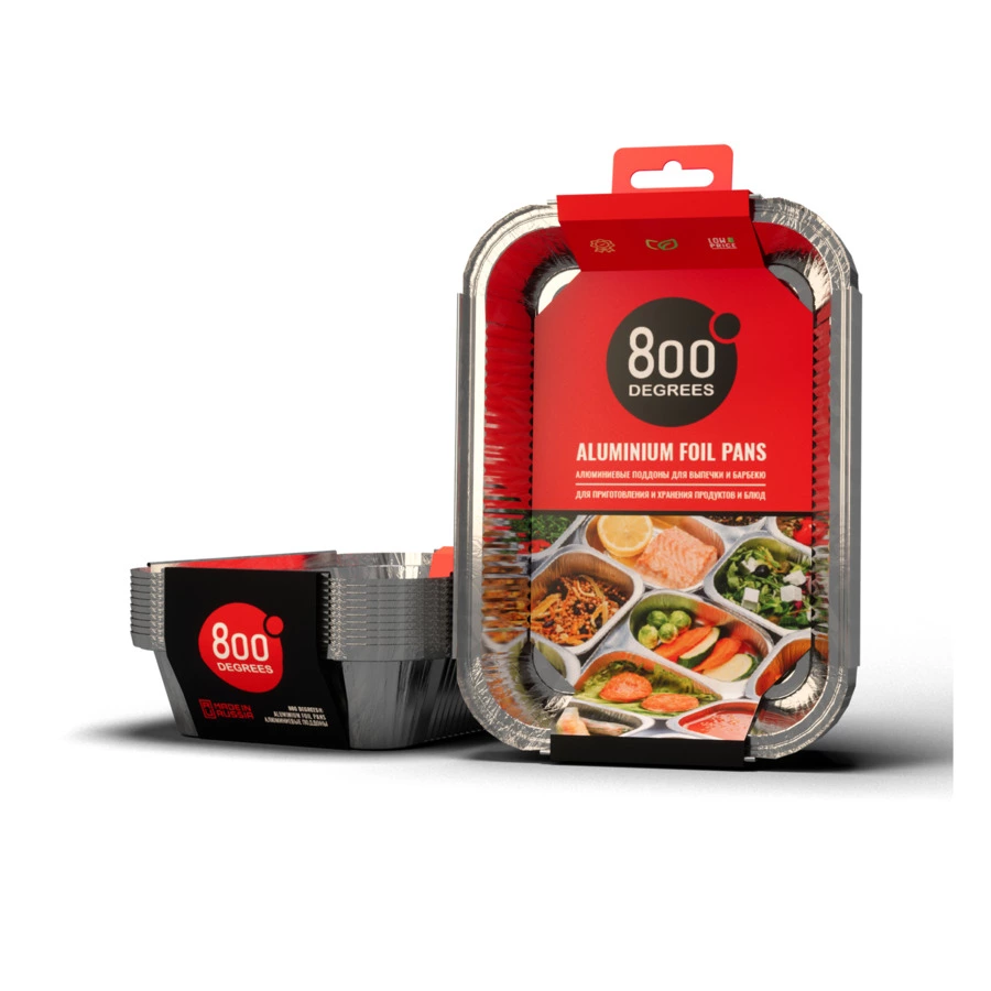 Поддоны алюминиевые 800 Degrees Foil Pans M-size 22х15х3,5см, 10 шт, фольга