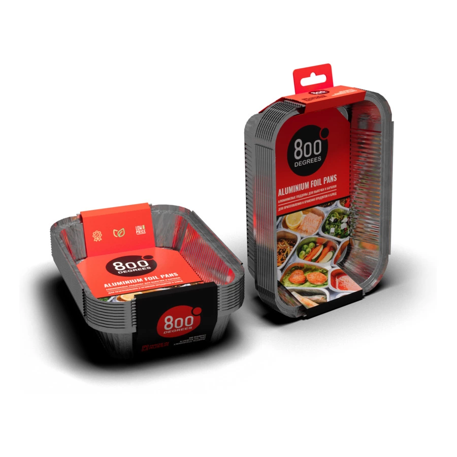Поддоны алюминиевые 800 Degrees Foil Pans M-size 22х15х3,5см, 10 шт, фольга