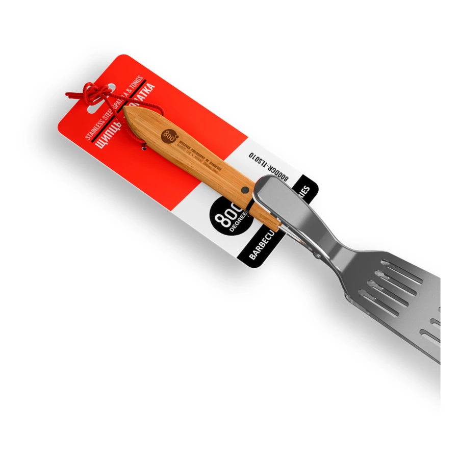 Щипцы-лопатка для барбекю 800 Degrees Food Tongs & Turner 46,5x9,5x8см, сталь, ручка бамбук