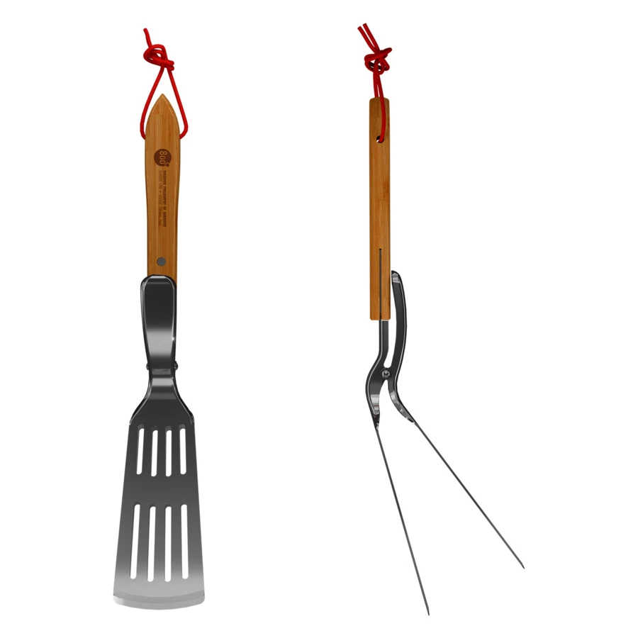 Щипцы-лопатка для барбекю 800 Degrees Food Tongs & Turner 46,5x9,5x8см, сталь, ручка бамбук