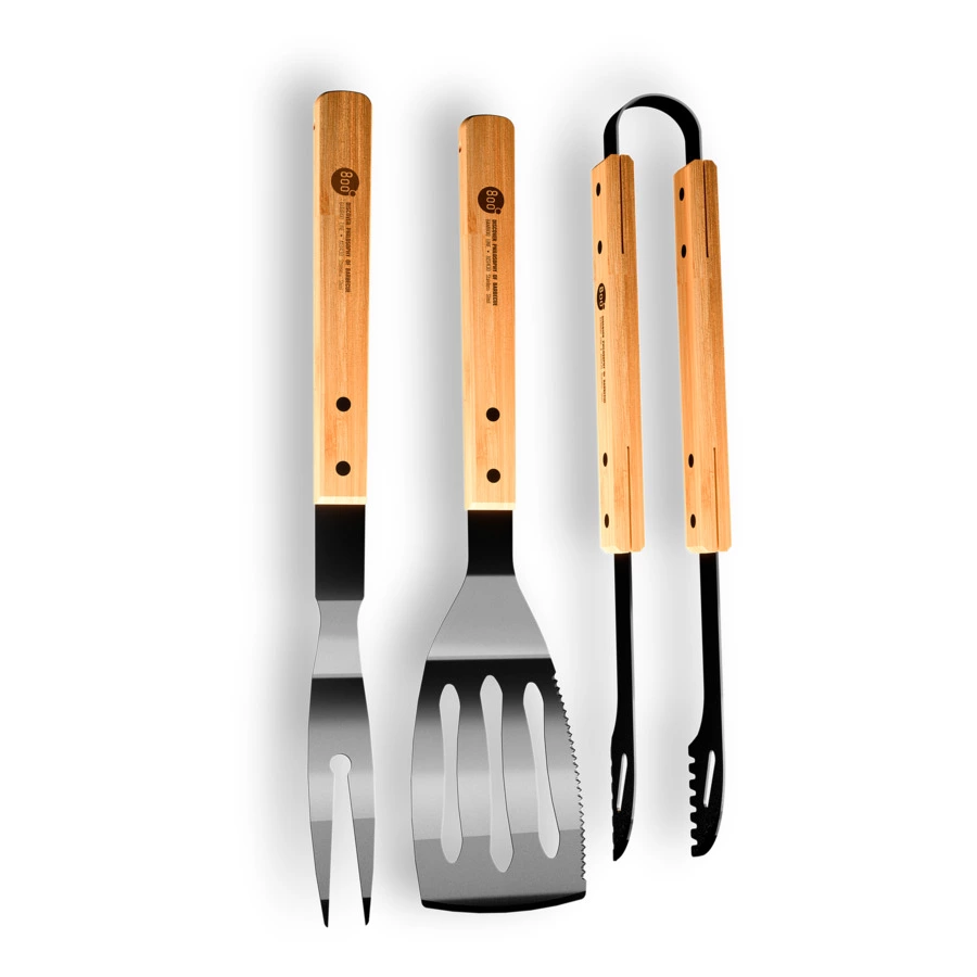 Набор грильмена Red Line 800 Degrees Stainless Steel BBQ Bamboo Tools Set 39,5, сталь, бамбук