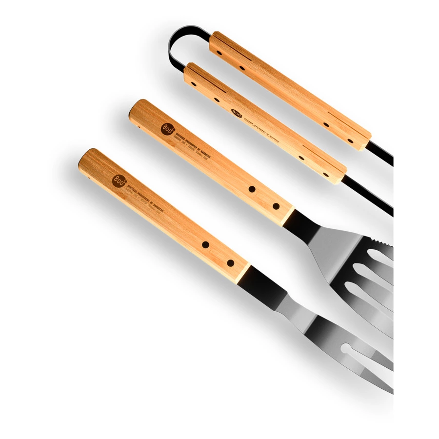 Набор грильмена Red Line 800 Degrees Stainless Steel BBQ Bamboo Tools Set 39,5, сталь, бамбук