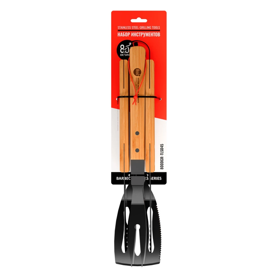 Набор грильмена Red Line 800 Degrees Stainless Steel BBQ Bamboo Tools Set 39,5, сталь, бамбук