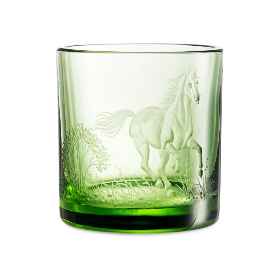 Набор стаканов для виски в футляре ГХЗ Лошади 350 мл, 6 шт, хрусталь, болотный