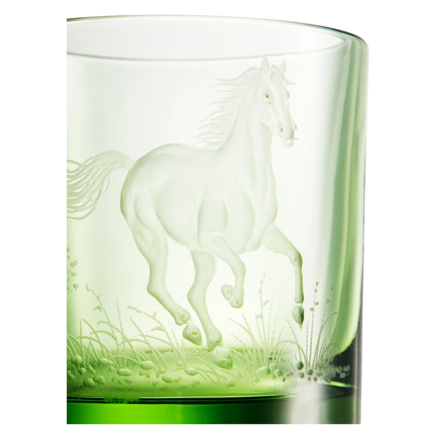 Набор стаканов для виски в футляре ГХЗ Лошади 350 мл, 6 шт, хрусталь, болотный