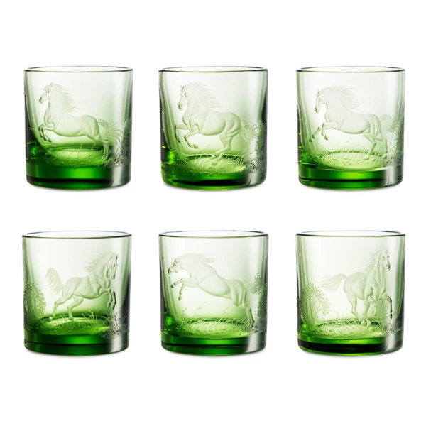 Набор стаканов для виски в футляре ГХЗ Лошади 350 мл, 6 шт, хрусталь, болотный