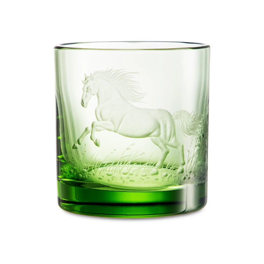 Набор стаканов для виски в футляре ГХЗ Лошади 350 мл, 6 шт, хрусталь, болотный