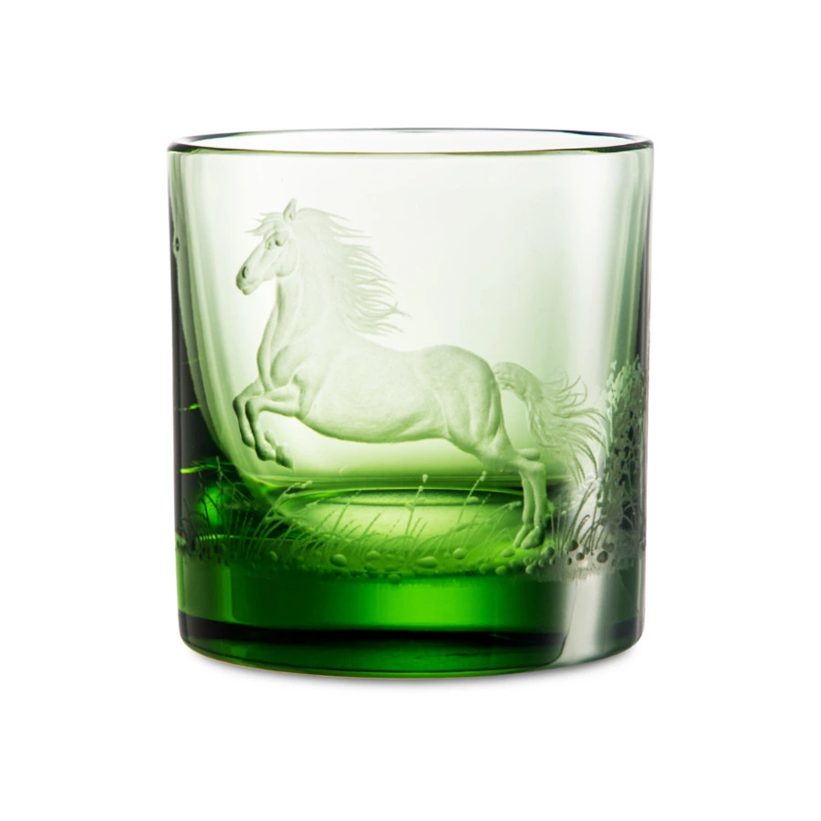 Набор стаканов для виски в футляре ГХЗ Лошади 350 мл, 6 шт, хрусталь, болотный