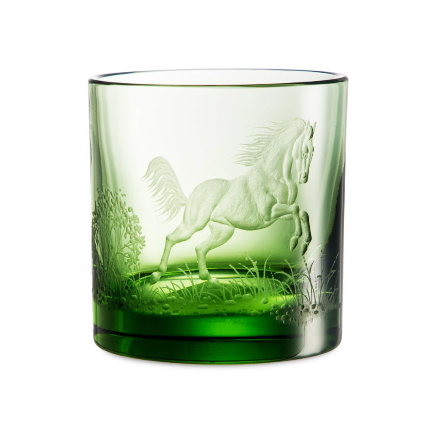 Набор стаканов для виски в футляре ГХЗ Лошади 350 мл, 6 шт, хрусталь, болотный