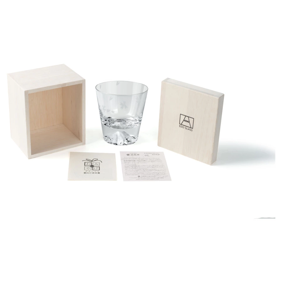 Стакан Tajima Glass Фудзи Сакура Кирико 270 мл, стекло, деревянная коробка