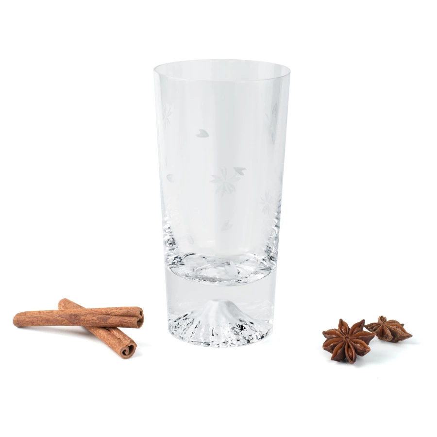 Стакан Tajima Glass Фудзи Сакура Кирико 400 мл, стекло, деревянная коробка