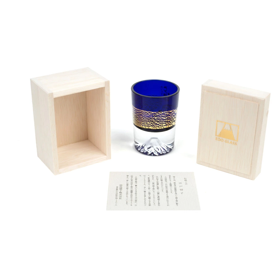 Рюмка Tajima Glass Фудзи с позолотой 85 мл, стекло, лазурная, деревянная коробка