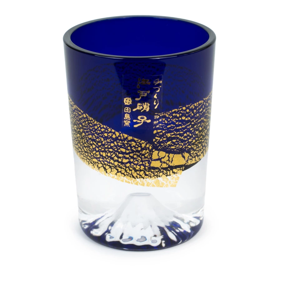 Рюмка Tajima Glass Фудзи с позолотой 85 мл, стекло, лазурная, деревянная коробка