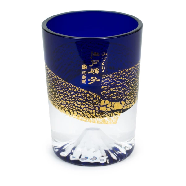 Рюмка Tajima Glass Фудзи с позолотой 85 мл, стекло, лазурная, деревянная коробка