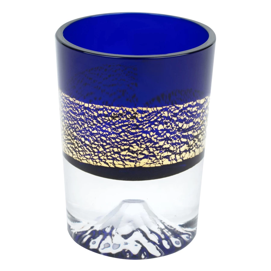 Рюмка Tajima Glass Фудзи с позолотой 85 мл, стекло, лазурная, деревянная коробка
