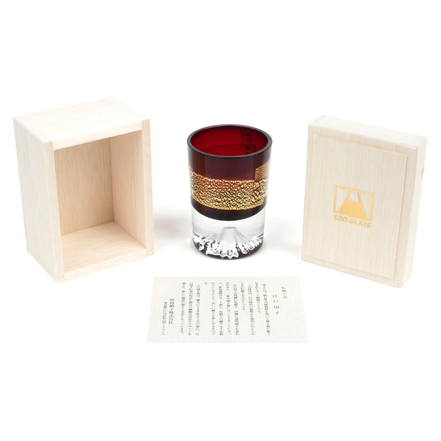 Рюмка Tajima Glass Фудзи с позолотой 85 мл, стекло, медно-красная, деревянная коробка