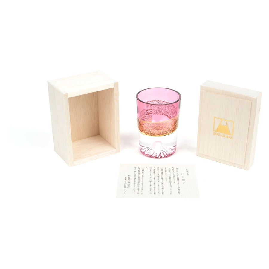Рюмка Tajima Glass Фудзи с позолотой 85 мл, стекло, золотисто-красная, деревянная коробка