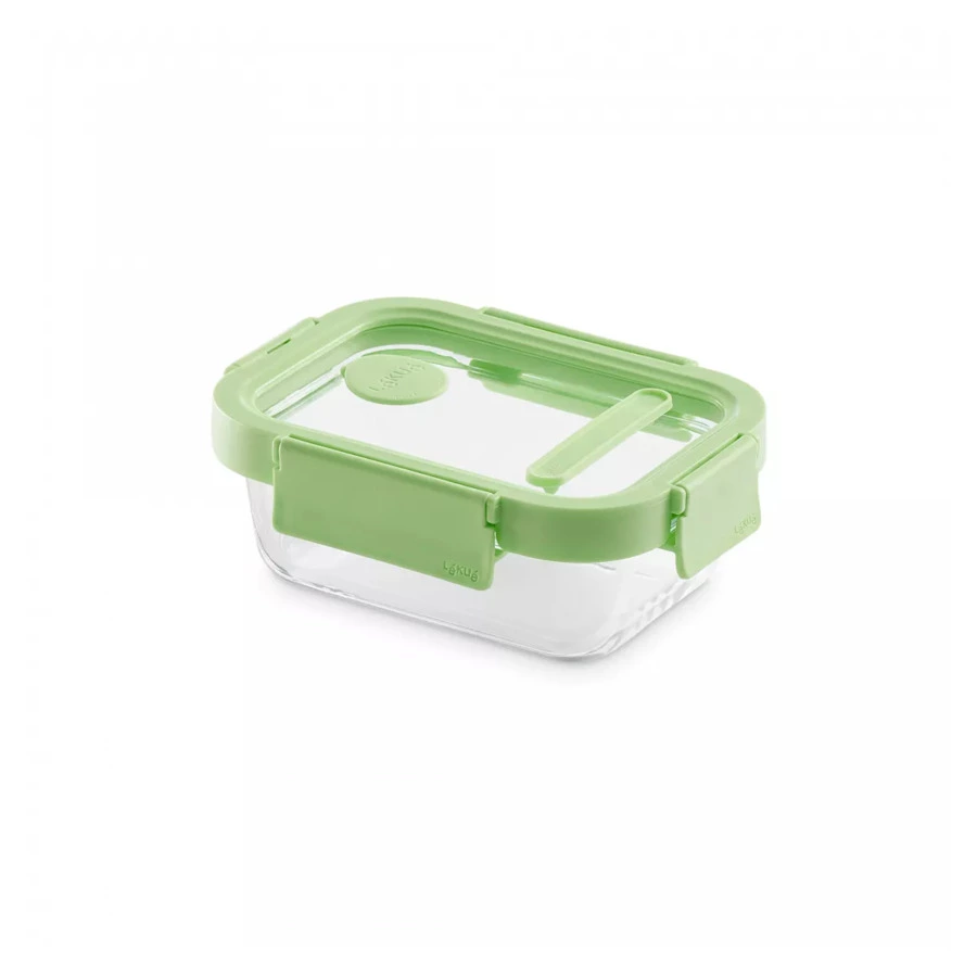 Контейнер стеклянный прямоугольный Lekue 370 мл, крышка стекло, пластик, зеленый