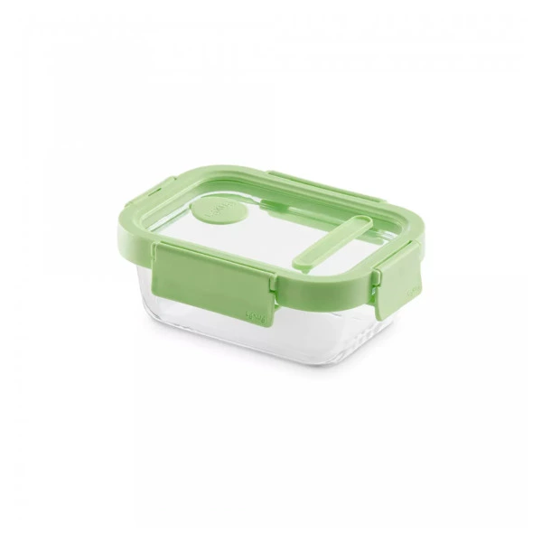 Контейнер стеклянный прямоугольный Lekue 370 мл, крышка стекло, пластик, зеленый