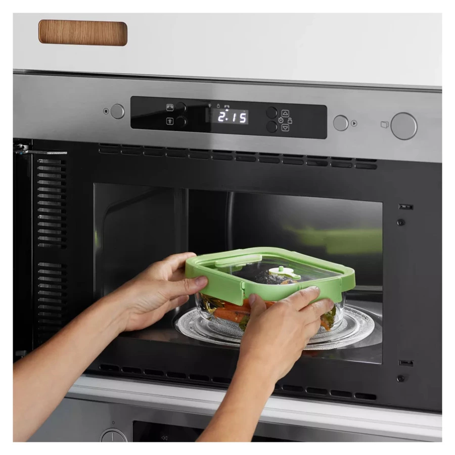 Контейнер стеклянный прямоугольный Lekue 370 мл, крышка стекло, пластик, зеленый