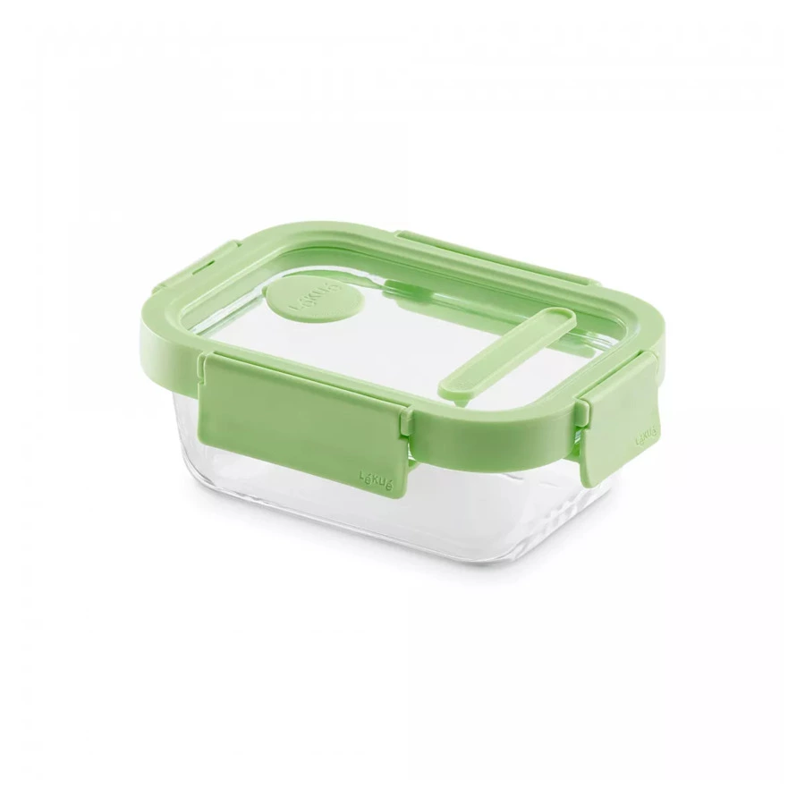 Контейнер стеклянный прямоугольный Lekue 640 мл, крышка стекло, пластик, зеленый