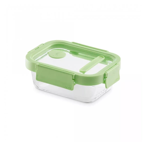 Контейнер стеклянный прямоугольный Lekue 640 мл, крышка стекло, пластик, зеленый
