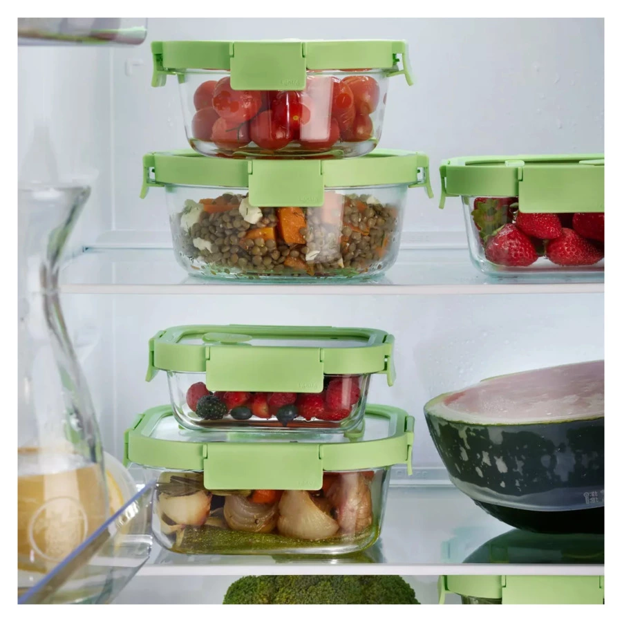Контейнер стеклянный прямоугольный Lekue 640 мл, крышка стекло, пластик, зеленый