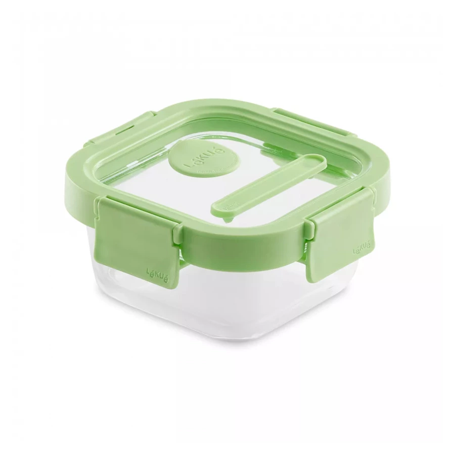 Контейнер стеклянный квадратный Lekue 520 мл, крышка стекло, пластик, зеленый