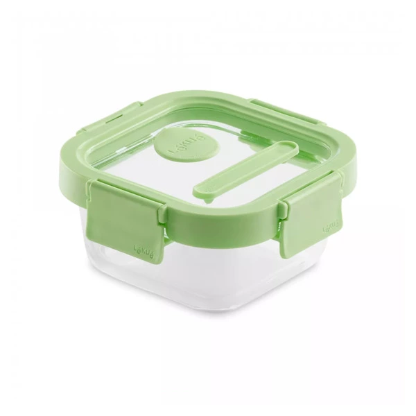 Контейнер стеклянный квадратный Lekue 520 мл, крышка стекло, пластик, зеленый