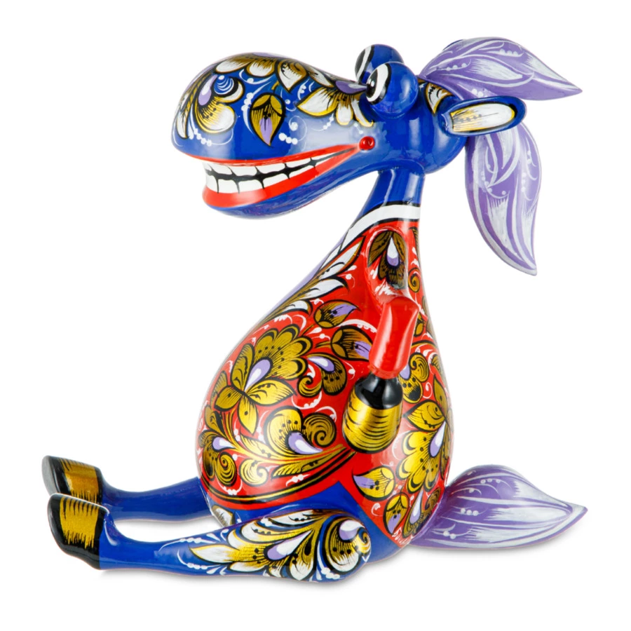 Статуэтка Золотая Хохлома Конь 18,5 см, дерево