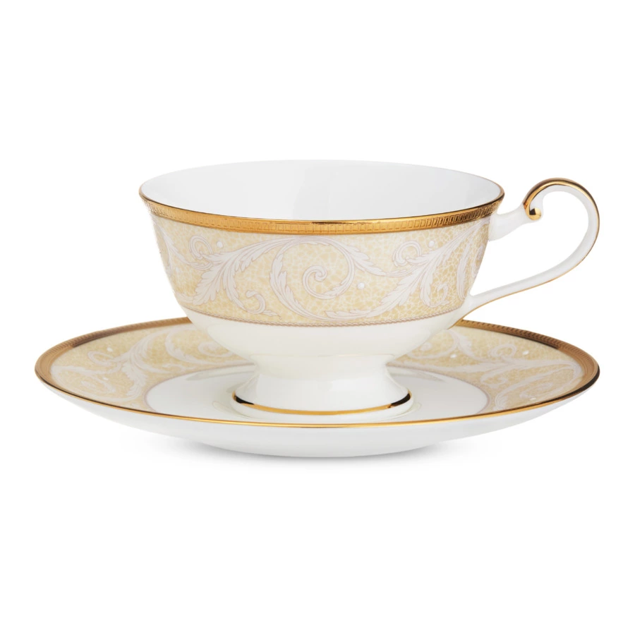 Чашка чайная с блюдцем Narumi Золотой ноктюрн 230 мл, фарфор костяной