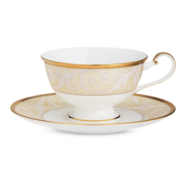 Чашка чайная с блюдцем Narumi Золотой ноктюрн 230 мл, фарфор костяной