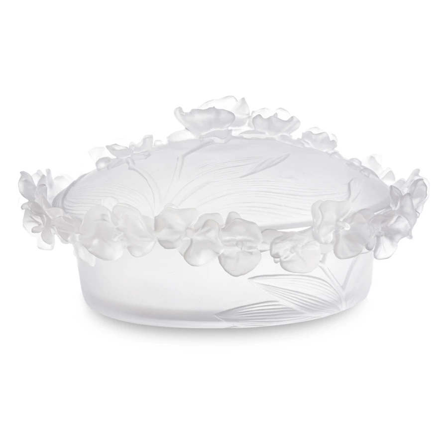 Конфетница с крышкой Decor de Table Pate de Verre Cristal Орхидея 28 см, хрусталь, белая, п/к
