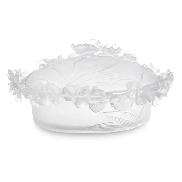 Конфетница с крышкой Decor de Table Pate de Verre Cristal Орхидея 28 см, хрусталь, белая, п/к