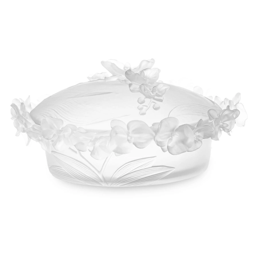 Конфетница с крышкой Decor de Table Pate de Verre Cristal Орхидея 28 см, хрусталь, белая, п/к