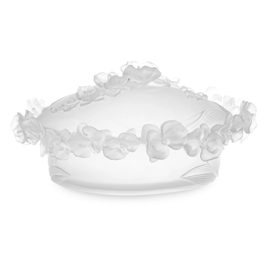 Конфетница с крышкой Decor de Table Pate de Verre Cristal Орхидея 28 см, хрусталь, белая, п/к